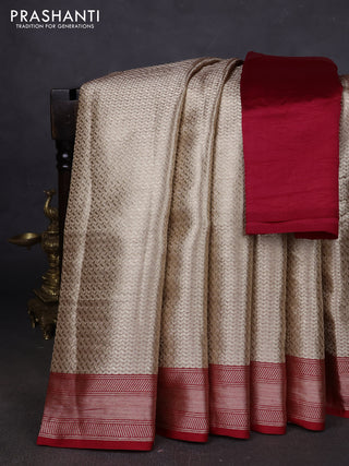 Banarasi tissue silk saree beige and red with allover zari woven brocade weaves and zari woven border