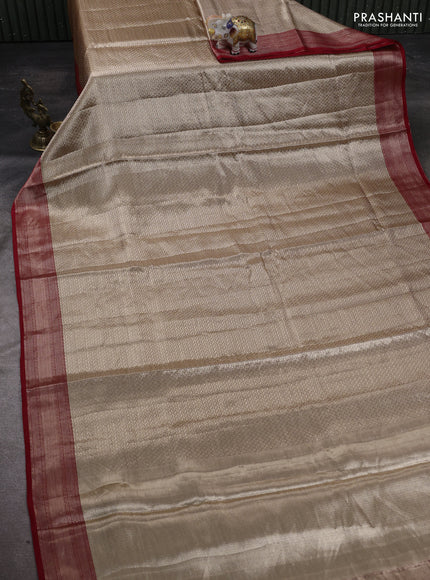 Banarasi tissue silk saree beige and red with allover zari woven brocade weaves and zari woven border