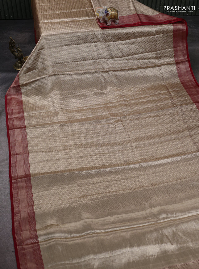 Banarasi tissue silk saree beige and red with allover zari woven brocade weaves and zari woven border