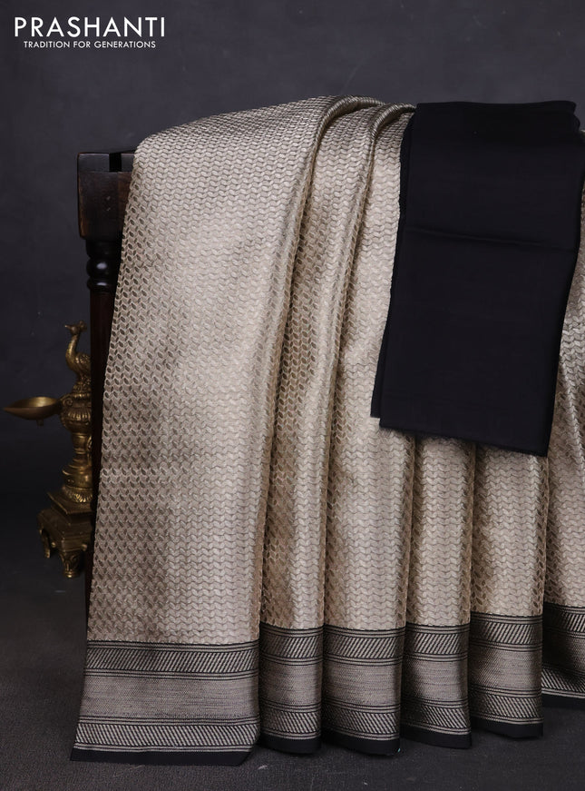 Banarasi tissue silk saree beige and black with allover zari woven brocade weaves and zari woven border