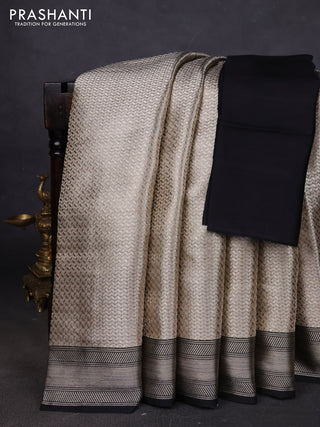 Banarasi tissue silk saree beige and black with allover zari woven brocade weaves and zari woven border