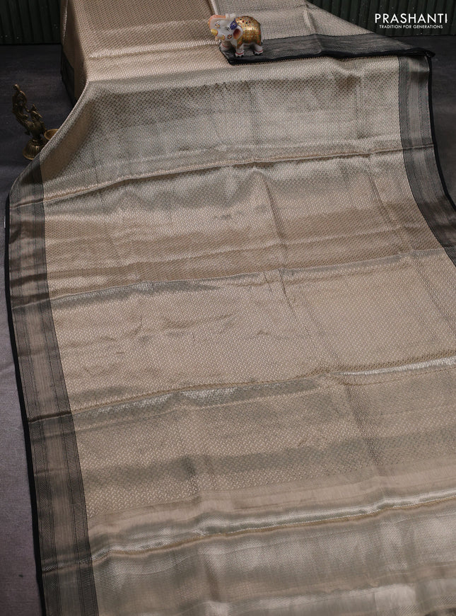 Banarasi tissue silk saree beige and black with allover zari woven brocade weaves and zari woven border