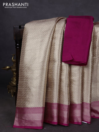 Banarasi tissue silk saree beige and pink with allover zari woven brocade weaves and zari woven border