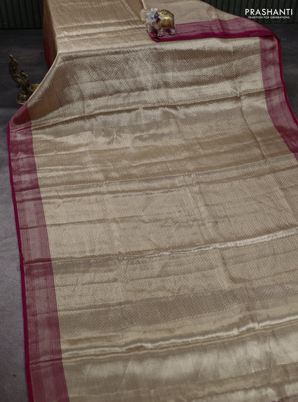Banarasi tissue silk saree beige and pink with allover zari woven brocade weaves and zari woven border