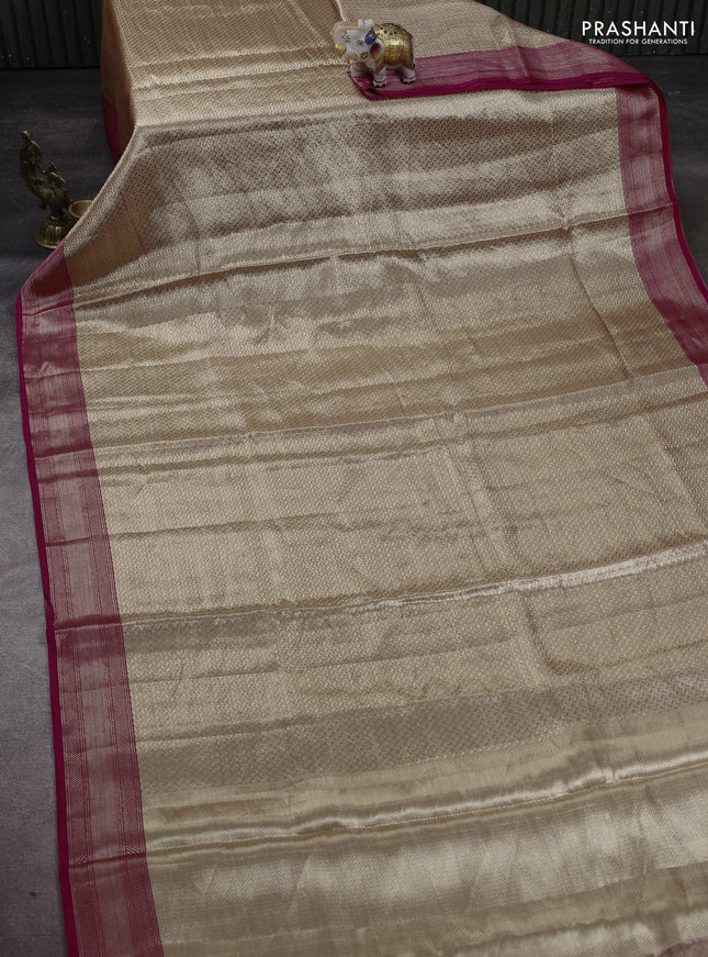 Banarasi tissue silk saree beige and pink with allover zari woven brocade weaves and zari woven border