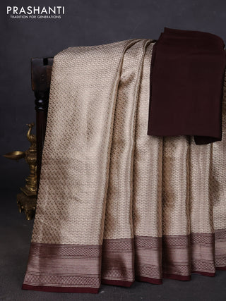 Banarasi tissue silk saree beige and coffee brown with allover zari woven brocade weaves and zari woven border