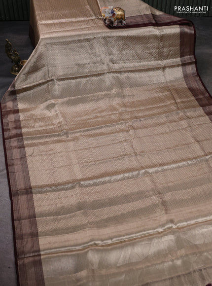Banarasi tissue silk saree beige and coffee brown with allover zari woven brocade weaves and zari woven border