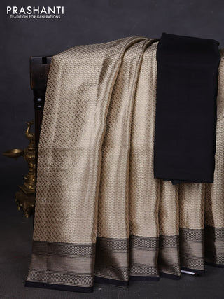 Banarasi tissue silk saree beige and black with allover zari woven brocade weaves and zari woven border