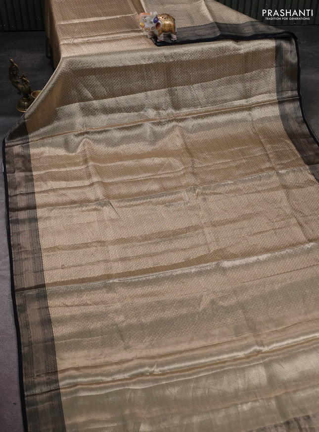 Banarasi tissue silk saree beige and black with allover zari woven brocade weaves and zari woven border