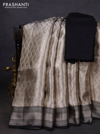 Banarasi tissue silk saree beige and black with allover zari woven brocade weaves and zari woven border
