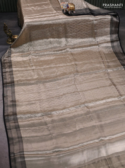 Banarasi tissue silk saree beige and black with allover zari woven brocade weaves and zari woven border