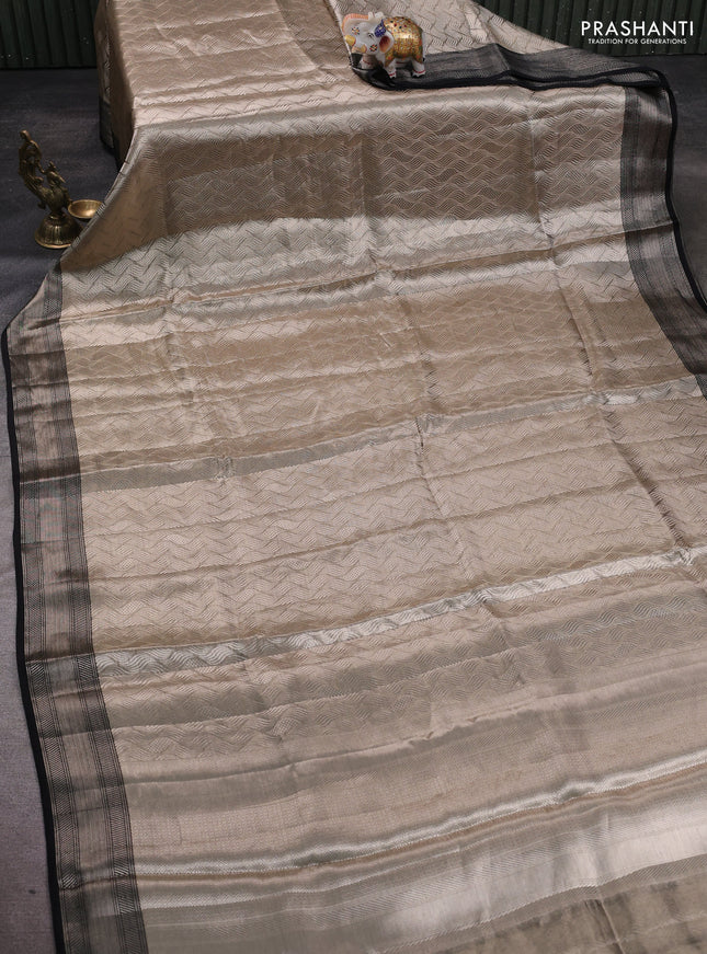 Banarasi tissue silk saree beige and black with allover zari woven brocade weaves and zari woven border