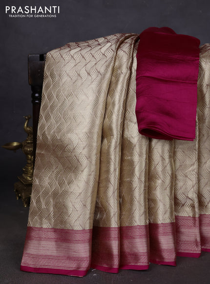 Banarasi tissue silk saree beige and pink with allover zari woven brocade weaves and zari woven border