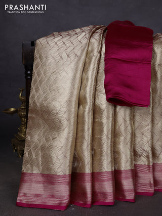 Banarasi tissue silk saree beige and pink with allover zari woven brocade weaves and zari woven border