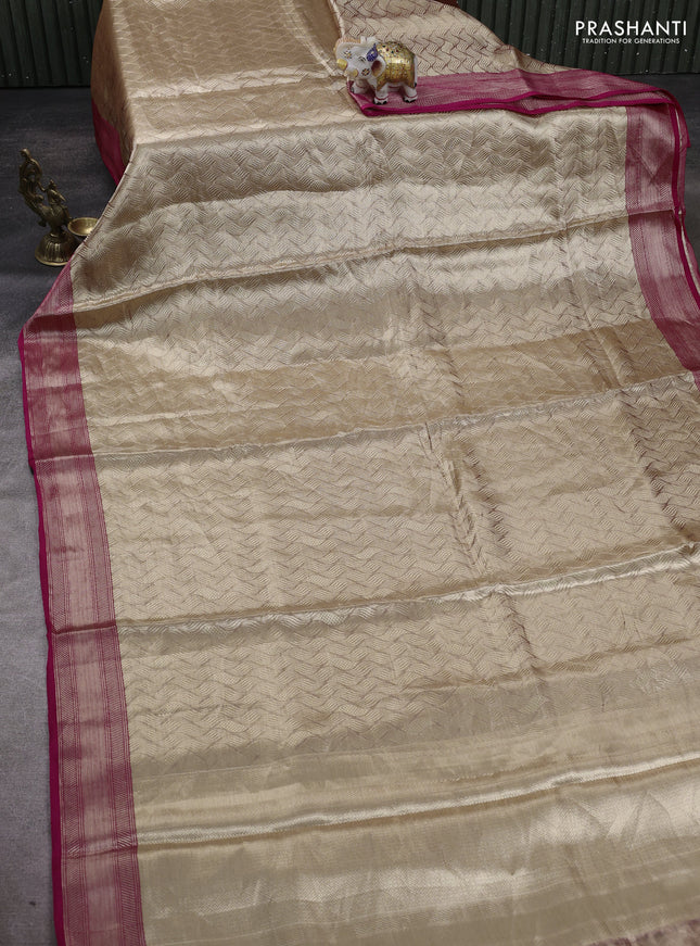 Banarasi tissue silk saree beige and pink with allover zari woven brocade weaves and zari woven border
