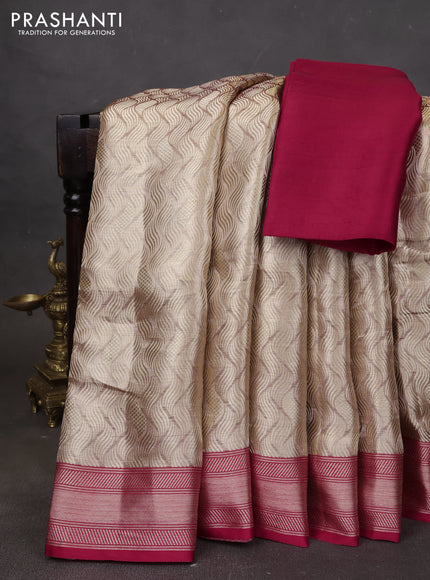 Banarasi tissue silk saree beige and red with allover zari woven brocade weaves and zari woven border