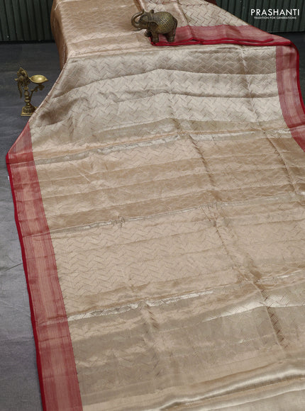 Banarasi tissue silk saree beige and red with allover zari woven brocade weaves and zari woven border