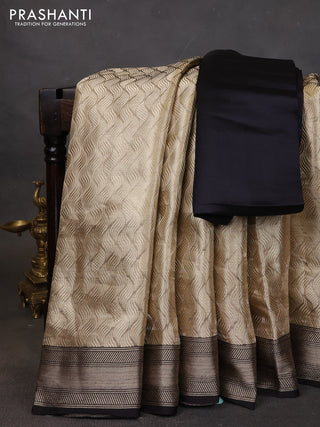 Banarasi tissue silk saree beige and black with allover zari woven brocade weaves and zari woven border