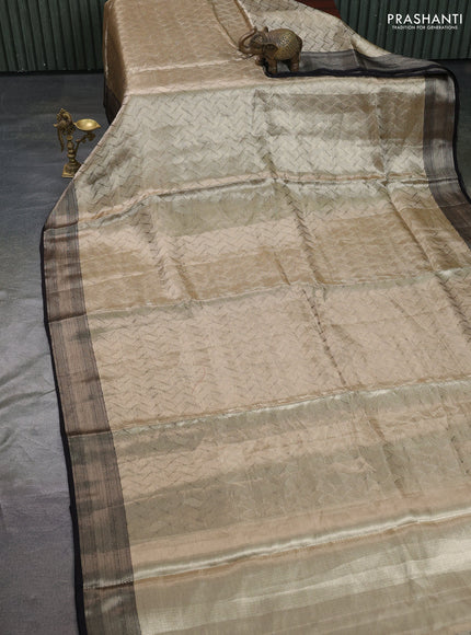 Banarasi tissue silk saree beige and black with allover zari woven brocade weaves and zari woven border