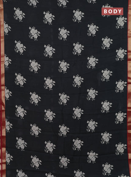 Muslin silk saree black and maroon with floral butta prints and zari woven border