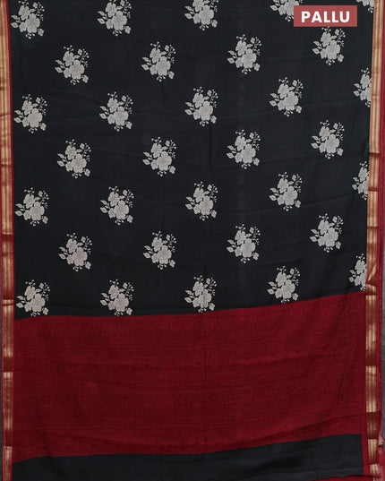 Muslin silk saree black and maroon with floral butta prints and zari woven border