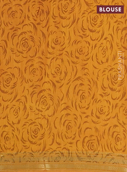 Muslin silk saree green beige and mustard yellow with allover prints and zari woven border