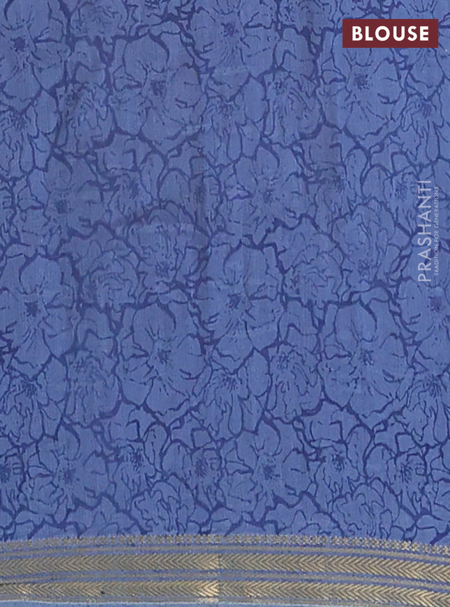 Muslin silk saree teal green and blue shade with allover floral butta prints and zari woven border