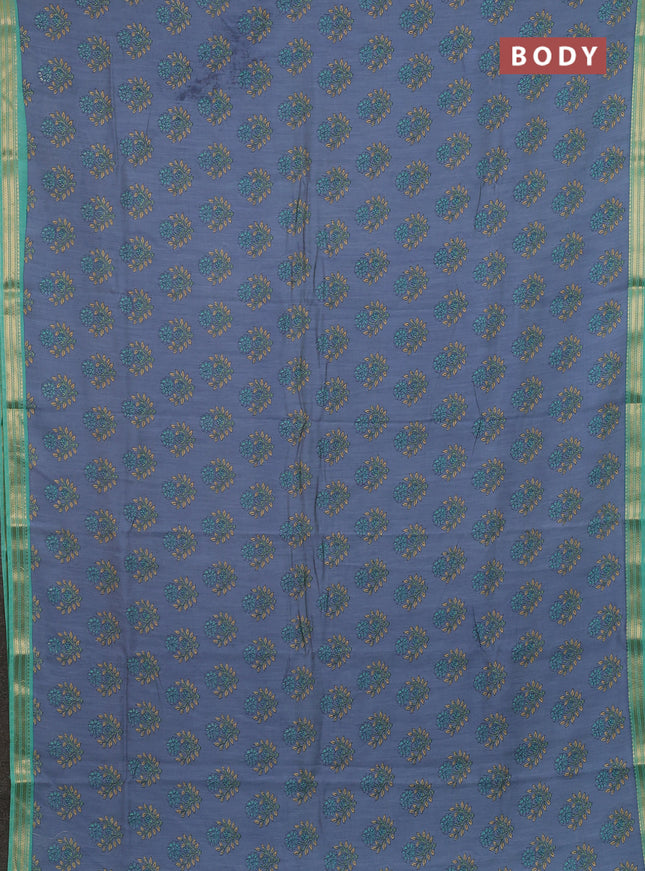 Muslin silk saree greyish blue and teal green shade with allover floral butta prints and zari woven border