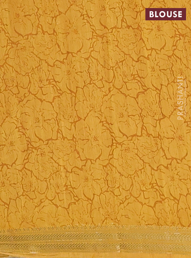 Muslin silk saree maroon and mustard yellow with allover floral prints and zari woven border