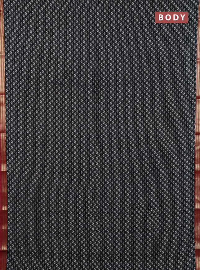 Muslin silk saree black and maroon with allover geometric prints and zari woven border