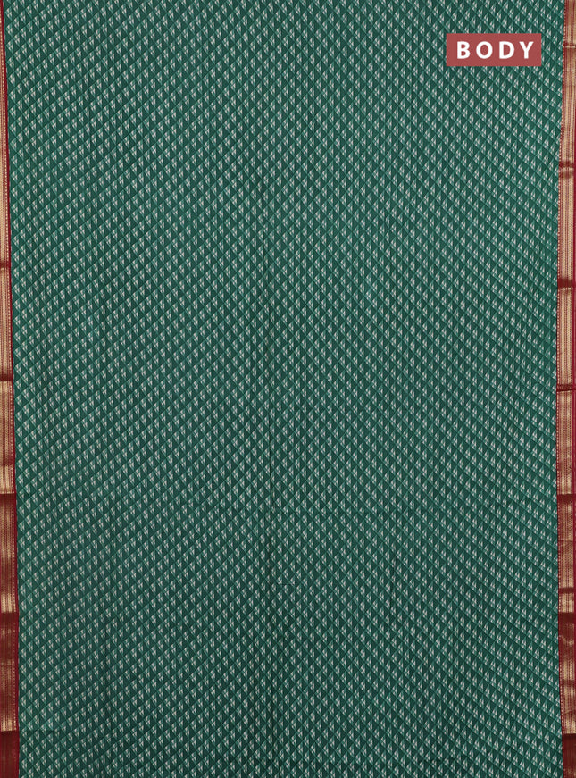 Muslin silk saree green and maroon with allover geometric prints and zari woven border