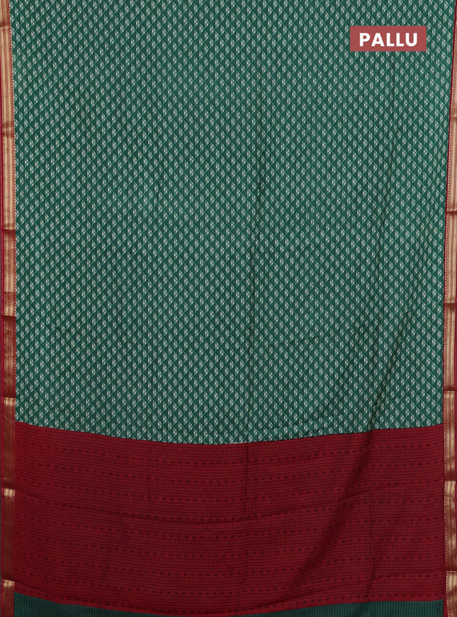 Muslin silk saree green and maroon with allover geometric prints and zari woven border