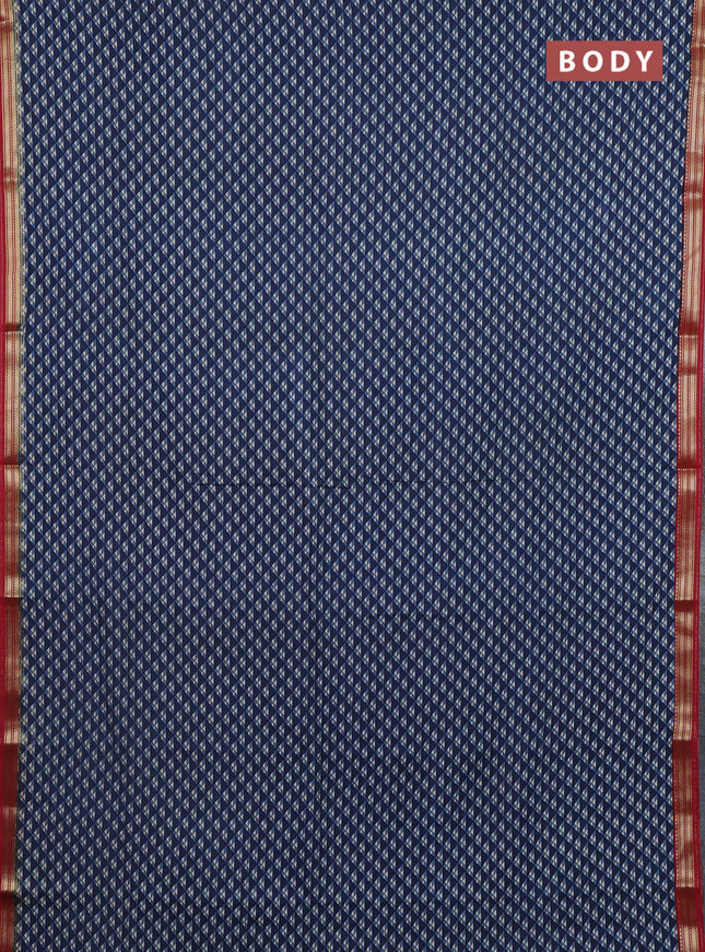 Muslin silk saree navy blue and maroon with allover geometric prints and zari woven border