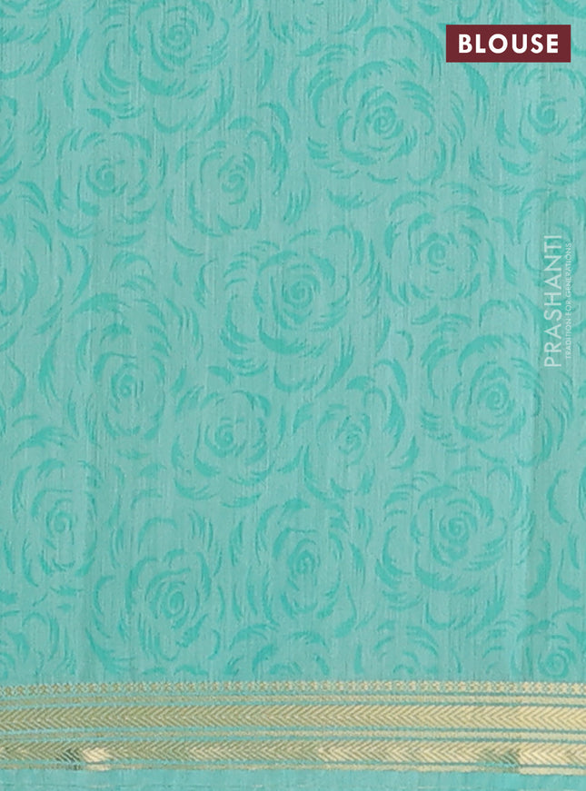 Muslin silk saree navy blue and teal blue with allover floral prints and zari woven border