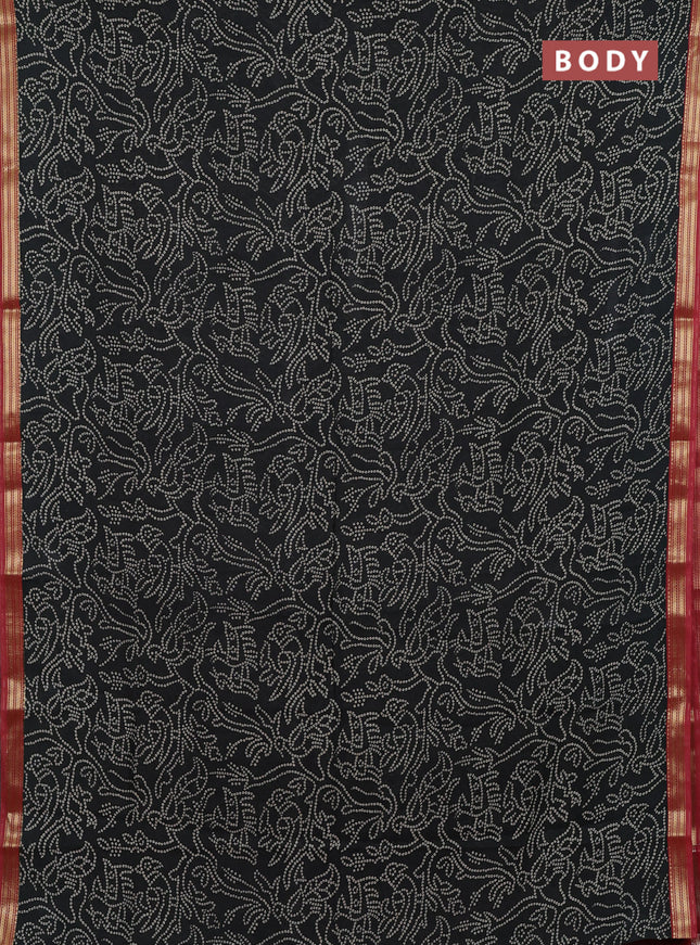 Muslin silk saree black and maroon with allover bandhani prints and zari woven border