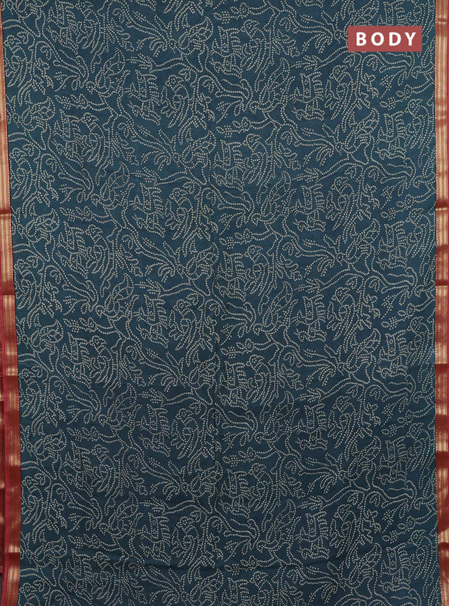 Muslin silk saree peacock green and maroon with allover bandhani prints and zari woven border
