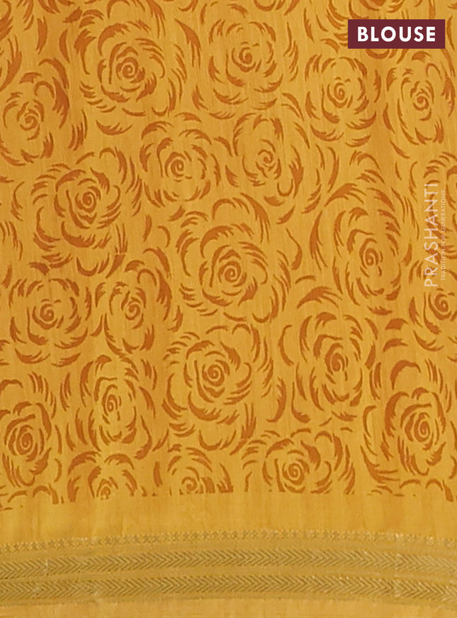 Muslin silk saree maroon and mustard yellow with allover floral prints and zari woven border