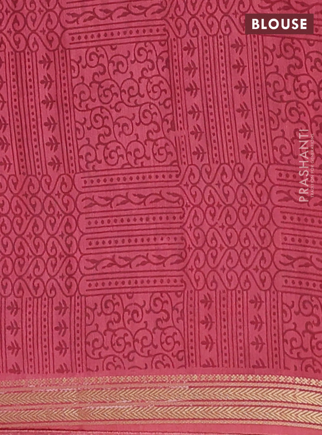 Muslin silk saree bluish grey and dark peach with allover geometric prints and zari woven border