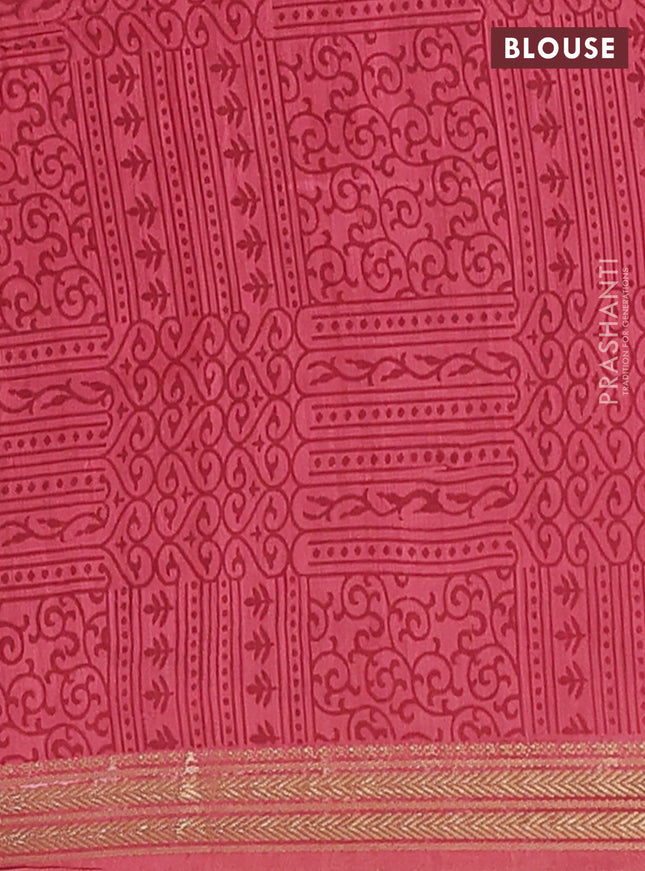 Muslin silk saree brown and dark peach with allover geometric prints and zari woven border