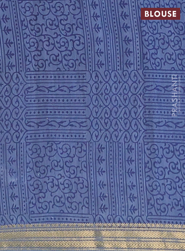 Muslin silk saree maroon and greyish blue with allover geometric prints and zari woven border