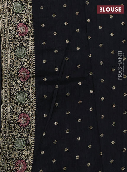 Banarasi semi raw silk saree black with allover floarl zari weaves and thread & zari woven border