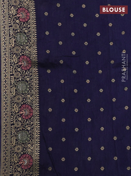 Banarasi semi raw silk saree navy blue with allover floarl zari weaves and thread & zari woven border