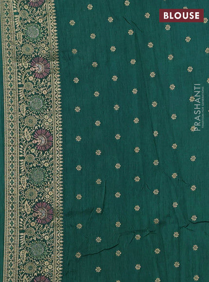 Banarasi semi raw silk saree dark green with allover floarl zari weaves and thread & zari woven border