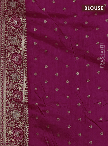 Banarasi semi raw silk saree dark magenta pink with allover floarl zari weaves and thread & zari woven border