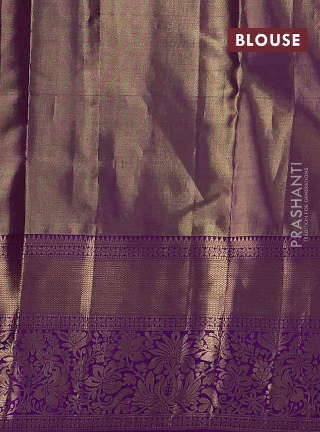 Pure kanchipuram tissue silk saree dual shade of purple and purple with allover zari woven brocade weaves and long zari woven border