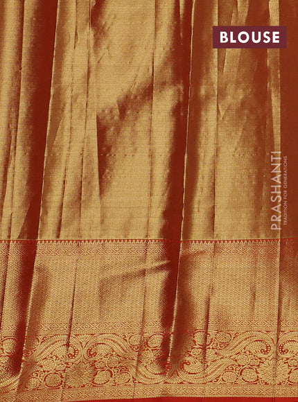Pure kanchipuram tissue silk saree dual shade of orange and orange with allover zari woven brocade weaves and long zari woven border
