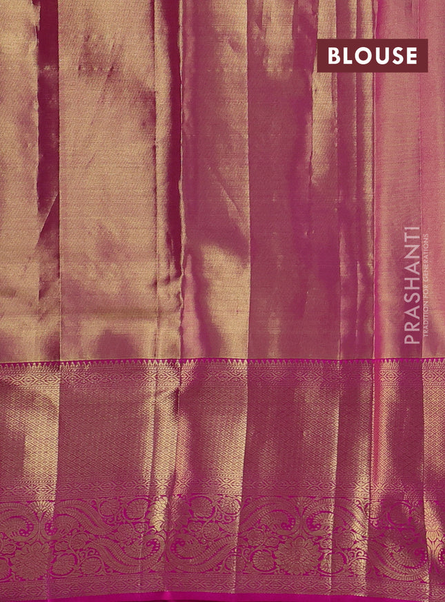Pure kanchipuram tissue silk saree dual shade of pink and pink with allover zari woven brocade weaves and long zari woven border