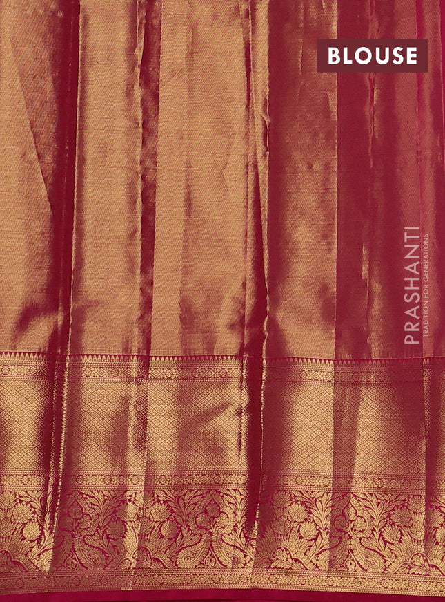 Pure kanchipuram tissue silk saree pink with allover floral zari woven brocade weaves and long zari woven border