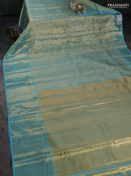 Pure kanchipuram tissue silk saree light blue with allover floral zari woven brocade weaves and zai woven border