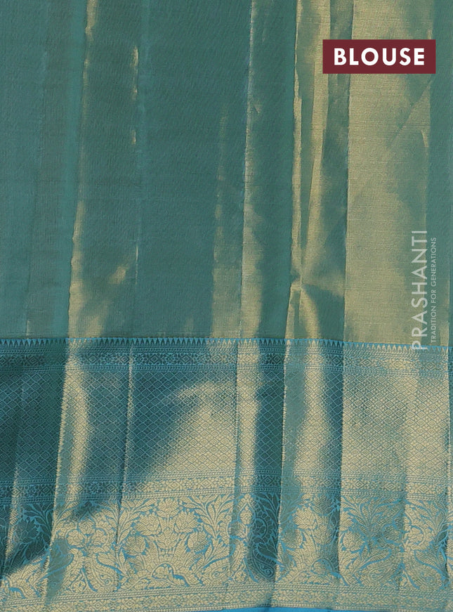 Pure kanchipuram tissue silk saree light blue with allover floral zari woven brocade weaves and zai woven border